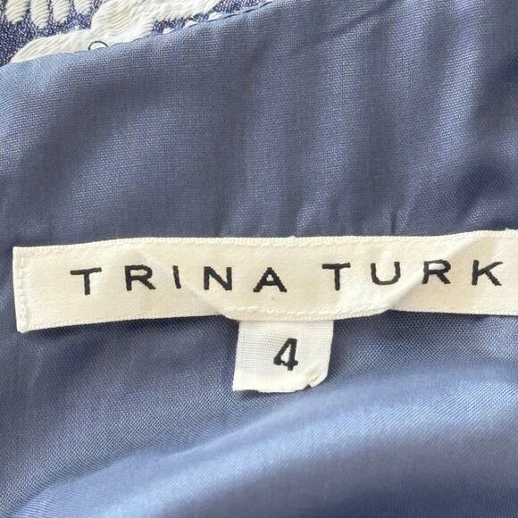 TRINA TURK Blue Floral Woven Jacquard Sleeveless Fit & Flare Women's Sz 4 - Picture 4 of 9